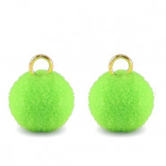 Pompom bedel met oog 10mm - Gold-neon green